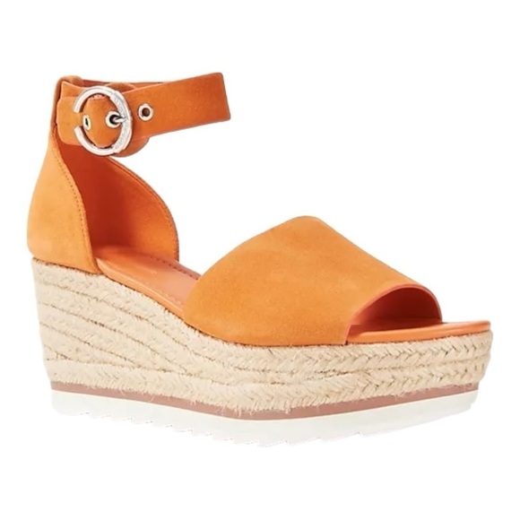 MARC FISHER ZARNA ORANGE SUEDE PLATFORM ANKLE STRAP ESPADRILLE WEDGE HEELS - Picture 1 of 13